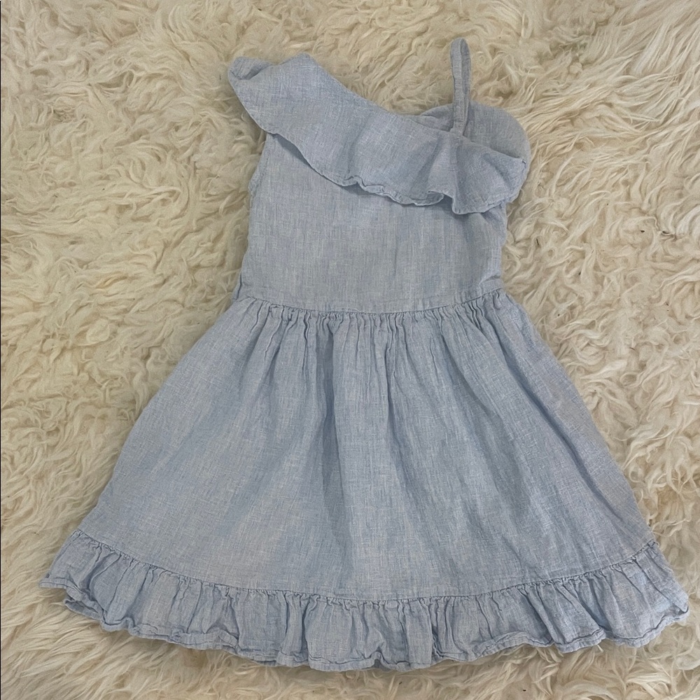 Linen and Organic Cotton Blue Ruffle Kids Dress